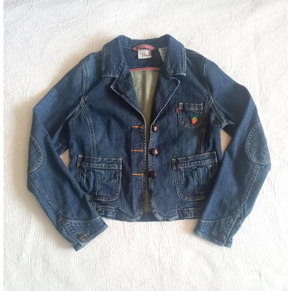Women's Levi's Denim Jacket/Blazer with Embroidered Strawberry Size Large - Picture 2 of 10